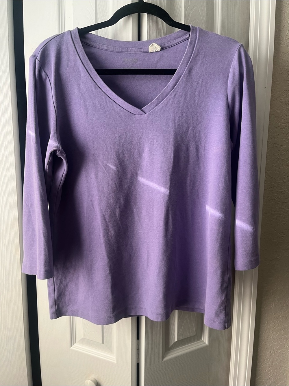 Chico’s true colors cotton vneck 3/4 sleeve tee in purple size 2 (xl)